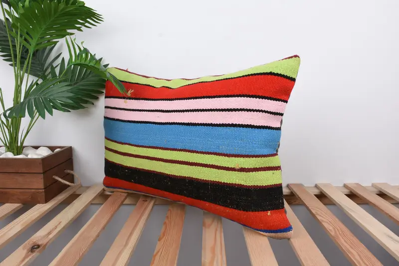 Kilim Cushion Sham, Kilim Pillow, Ethnical Kilim Rug Pillow, 16x24 Blue Cushion Case, Cushion Cover, Wool Kilim Pillow Pillow Case - 5