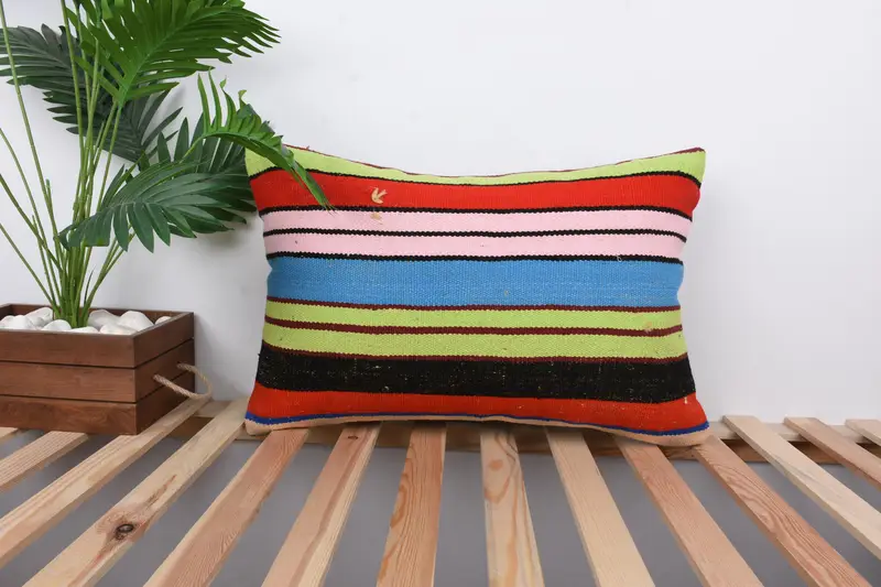 Kilim Cushion Sham, Kilim Pillow, Ethnical Kilim Rug Pillow, 16x24 Blue Cushion Case, Cushion Cover, Wool Kilim Pillow Pillow Case - 1