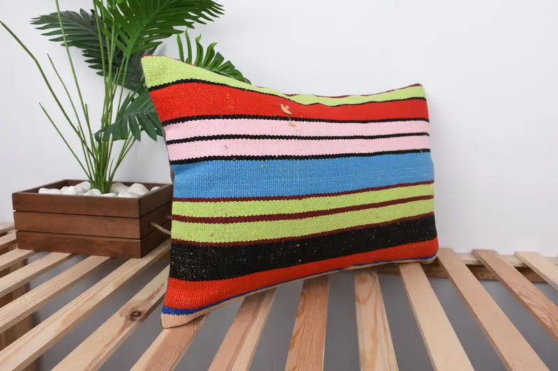Kilim Cushion Sham, Kilim Pillow, Ethnical Kilim Rug Pillow, 16x24 Blue Cushion Case, Cushion Cover, Wool Kilim Pillow Pillow Case - 4