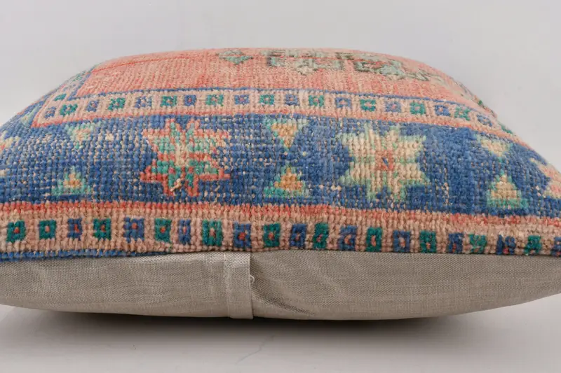 Farmhouse Cushion Case, Patio Pillow, 24x24 Blue Cushion, Interior Designer Pillow, Turkish Pillow, Throw Kilim Pillow, Cushion - 5