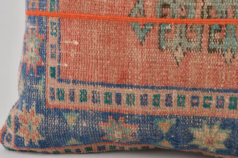 Farmhouse Cushion Case, Patio Pillow, 24x24 Blue Cushion, Interior Designer Pillow, Turkish Pillow, Throw Kilim Pillow, Cushion - 4
