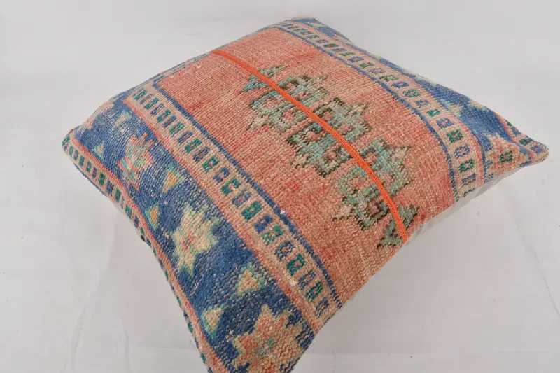 Farmhouse Cushion Case, Patio Pillow, 24x24 Blue Cushion, Interior Designer Pillow, Turkish Pillow, Throw Kilim Pillow, Cushion - 6