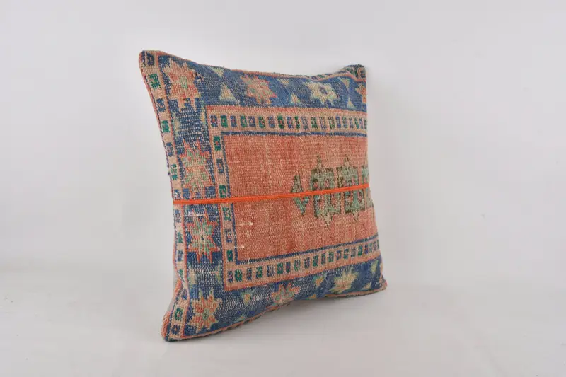 Farmhouse Cushion Case, Patio Pillow, 24x24 Blue Cushion, Interior Designer Pillow, Turkish Pillow, Throw Kilim Pillow, Cushion - 2