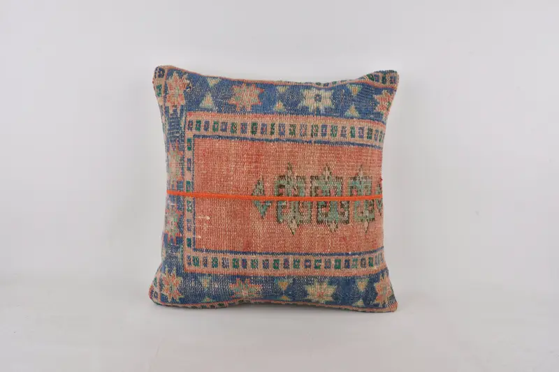 Farmhouse Cushion Case, Patio Pillow, 24x24 Blue Cushion, Interior Designer Pillow, Turkish Pillow, Throw Kilim Pillow, Cushion - 1