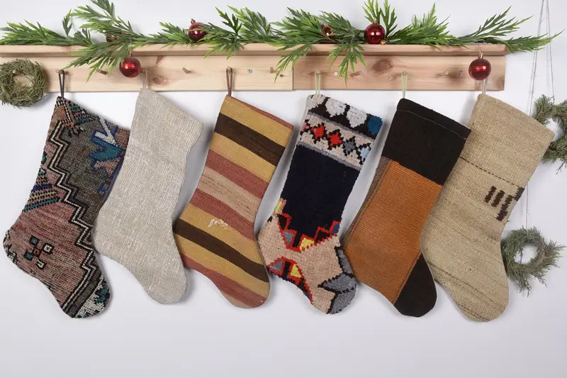 Beige 19-Inch Christmas Ornament Stocking, Festive Wall Hanging Stocking