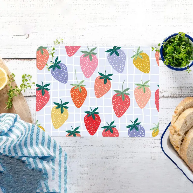 Çilek Desenli Cam Kesme Tahtası, Temperli, Mutfağın Temeli