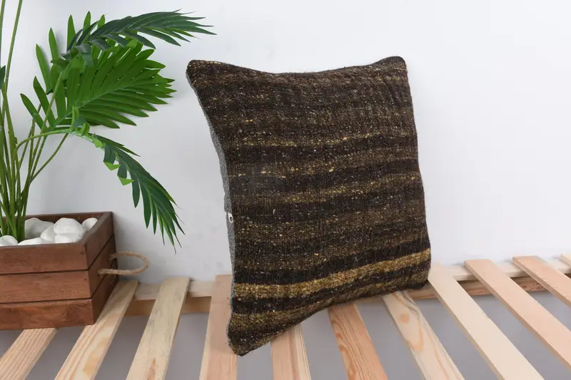 Turkish Kilim Pillow, Ikat Pillow Case, Pillow Sham, Pillow for Sofa, One Of A Kind Pillow Case, Handmade Kilim Cushion, 16x16 Brown Pillow Cover - 4