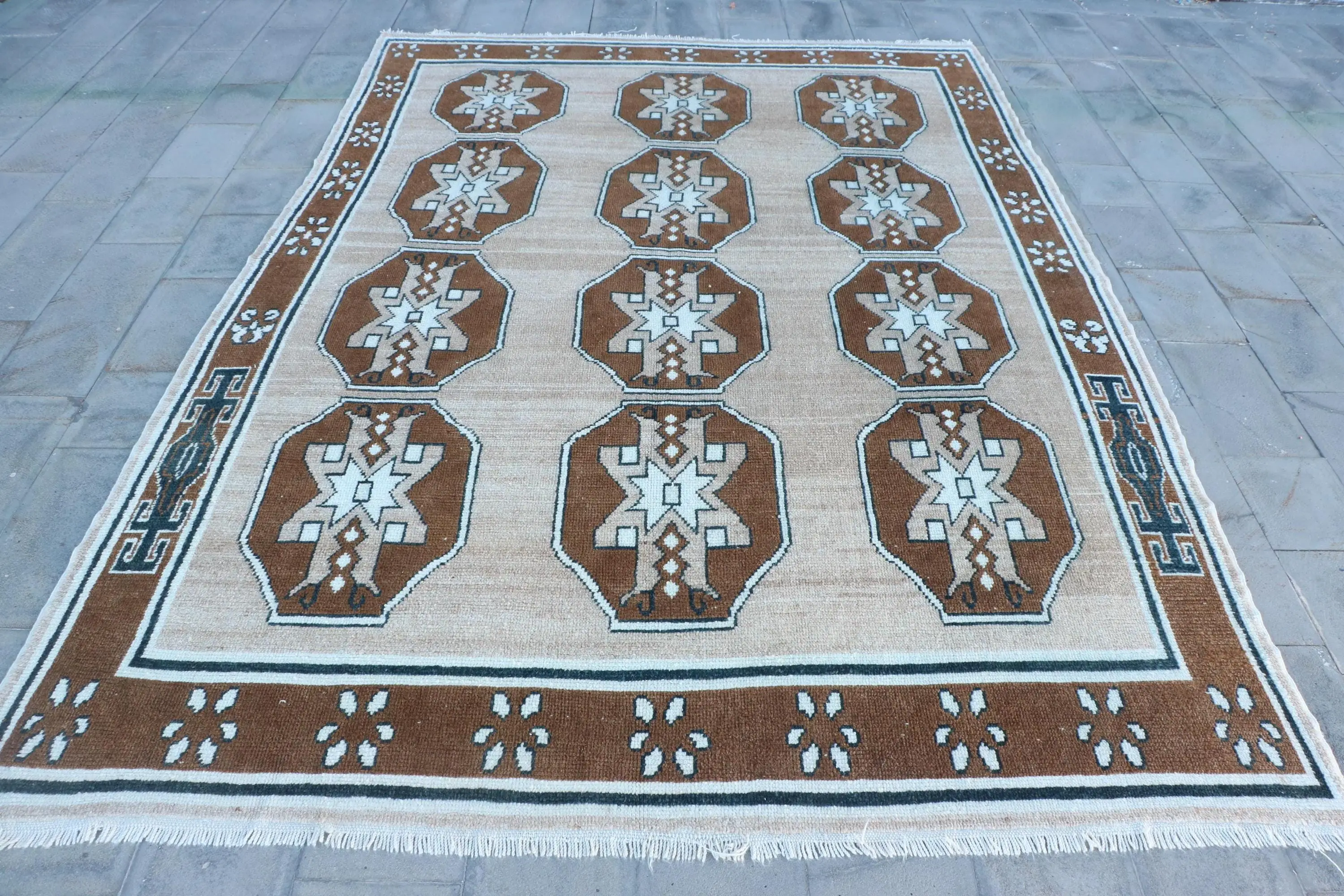 Turkish Oversize Rug, 8.9x12.6 ft Vintage Rug, Brown Wool Rug - 1