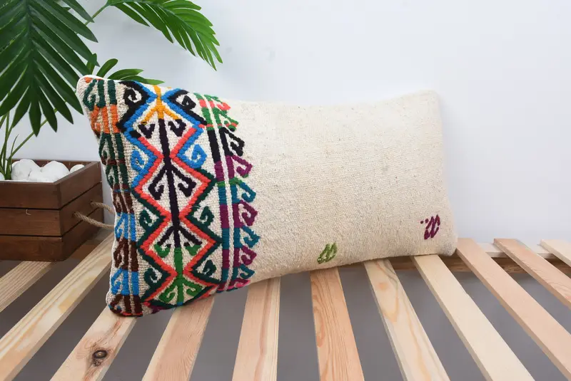 12x24 White Pillow, Kilim Pillow, Handwoven Pillow Case, Vintage Pillow, Turkish Kilim Pillow, Ottoman Cushion Case, Pillow Cover - 4