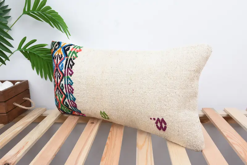 12x24 White Pillow, Kilim Pillow, Handwoven Pillow Case, Vintage Pillow, Turkish Kilim Pillow, Ottoman Cushion Case, Pillow Cover - 5
