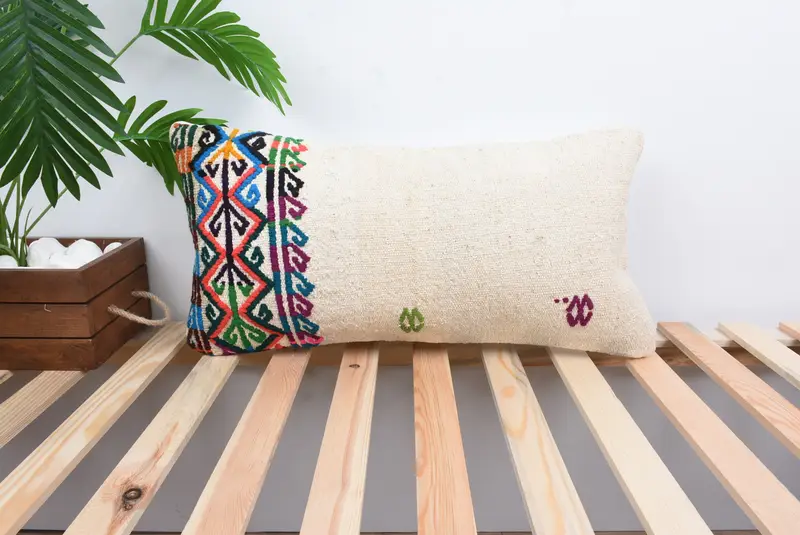 12x24 White Pillow, Kilim Pillow, Handwoven Pillow Case, Vintage Pillow, Turkish Kilim Pillow, Ottoman Cushion Case, Pillow Cover - 1