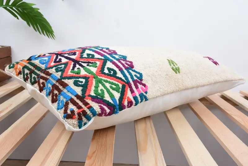 12x24 White Pillow, Kilim Pillow, Handwoven Pillow Case, Vintage Pillow, Turkish Kilim Pillow, Ottoman Cushion Case, Pillow Cover - 6