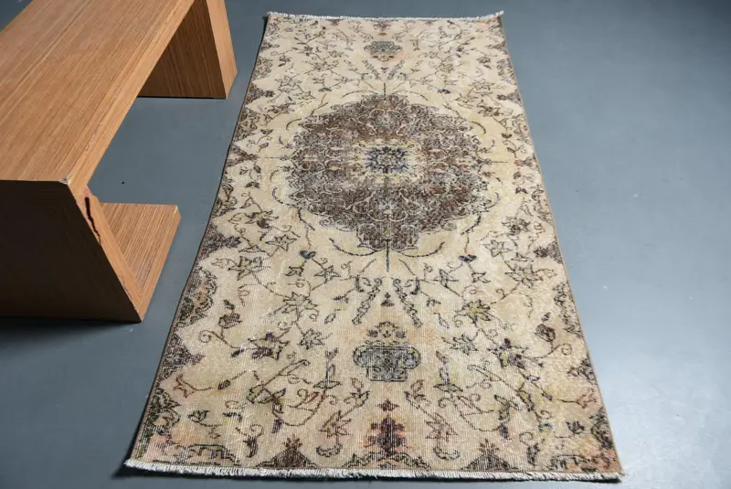 Vintage Halı, 3.6x7.1 ft Alan Halısı, Kahverengi Oryantal Yün Türk Halısı - 1