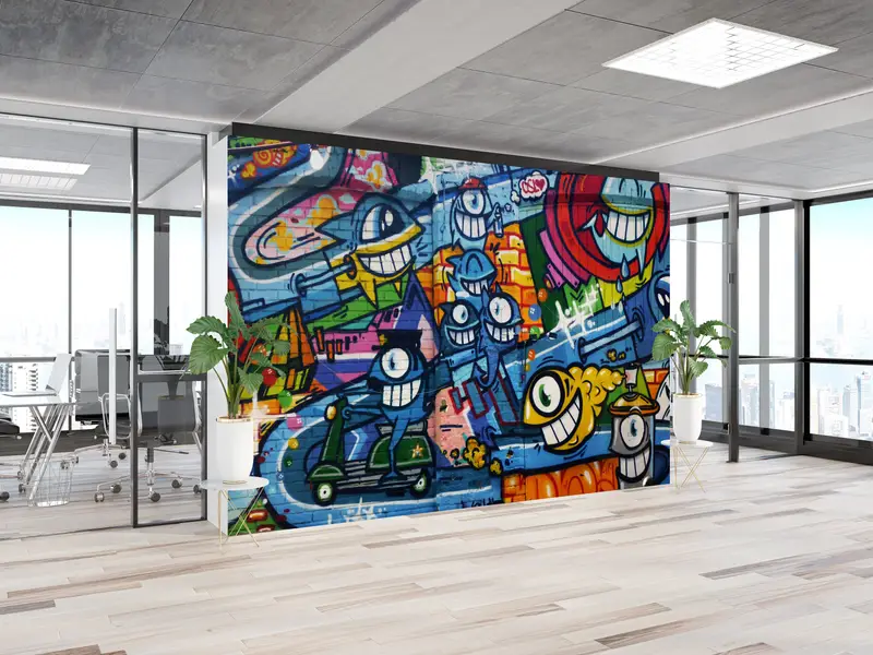壁紙の皮とスティック、ビーストグラフィティウォール壁画、モダンウォールペーパー、ペーパーウォールアート、カラフルなグラフィティウォールアート、 - 6