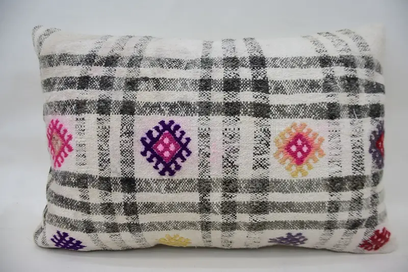 Throw Kilim Pillow, Boho Pillow Sham Cover, Kilim Cushion Sham, Natural Pillow Cover, 16x24 White Cushion Cover, Cushion, Designer Throw Pillow - 4