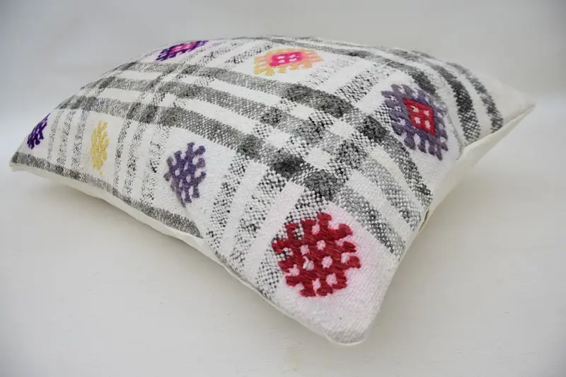 Throw Kilim Pillow, Boho Pillow Sham Cover, Kilim Cushion Sham, Natural Pillow Cover, 16x24 White Cushion Cover, Cushion, Designer Throw Pillow - 6