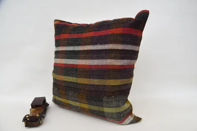 Pillow Sham, Cotton Pillow, Natural Pillow, Kilim Pillow, Muted Pillow Case, Kilim Cushion Sham, 24x24 Red Pillow Case, Boho Pillow - 3