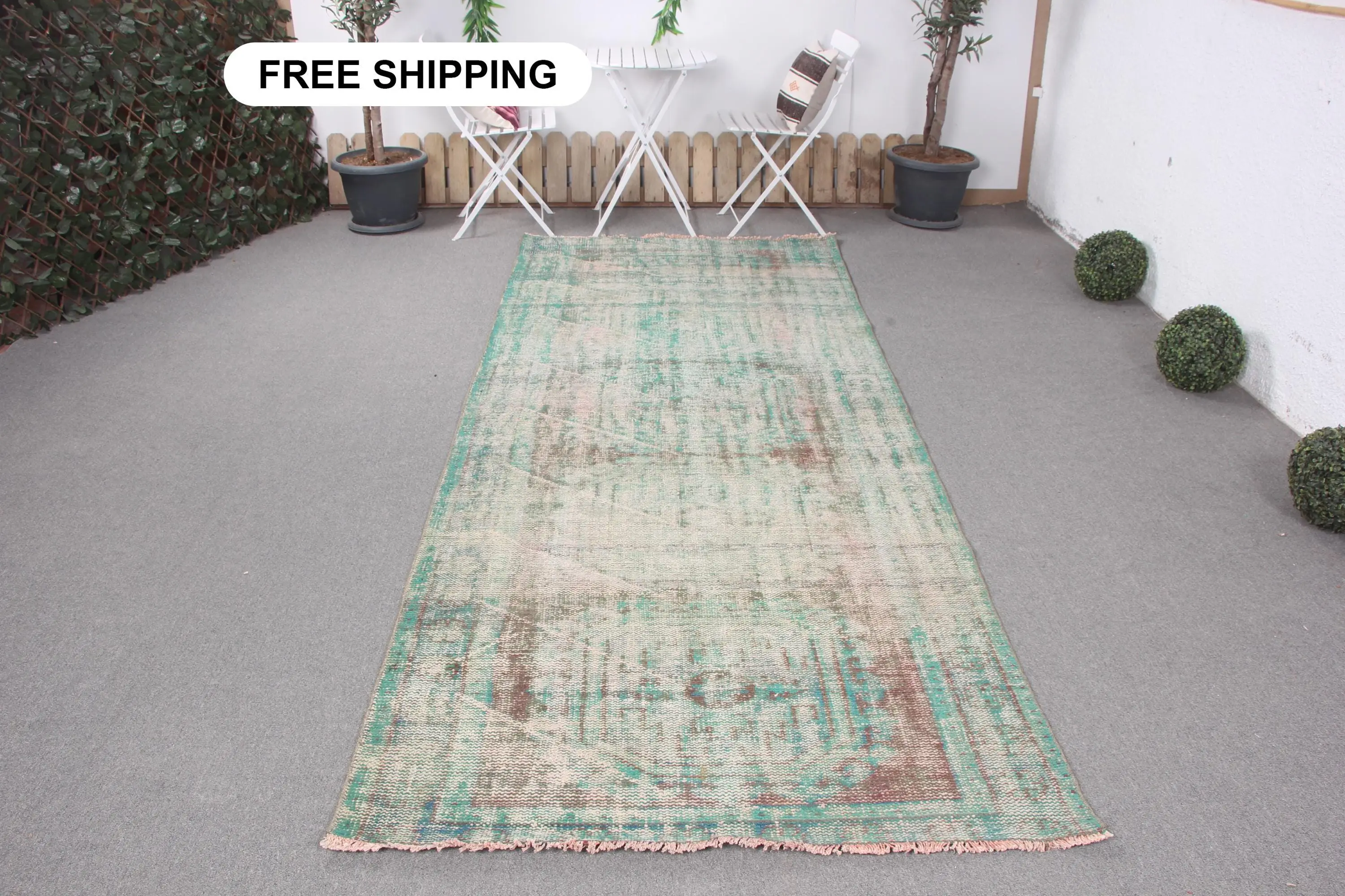 Türkischer Vintage-Teppich 4,2 x 10,8 Fuß, blauer Läufer-Teppich aus südwestlicher Wolle - 1