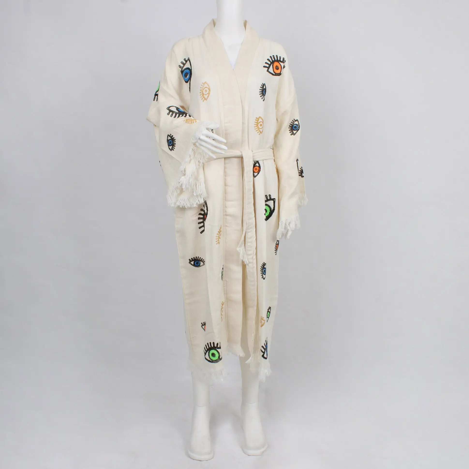 Custom Wedding Gift Kimono Robe, Beige Muslin, Gothic Style, Medium/Large - 1