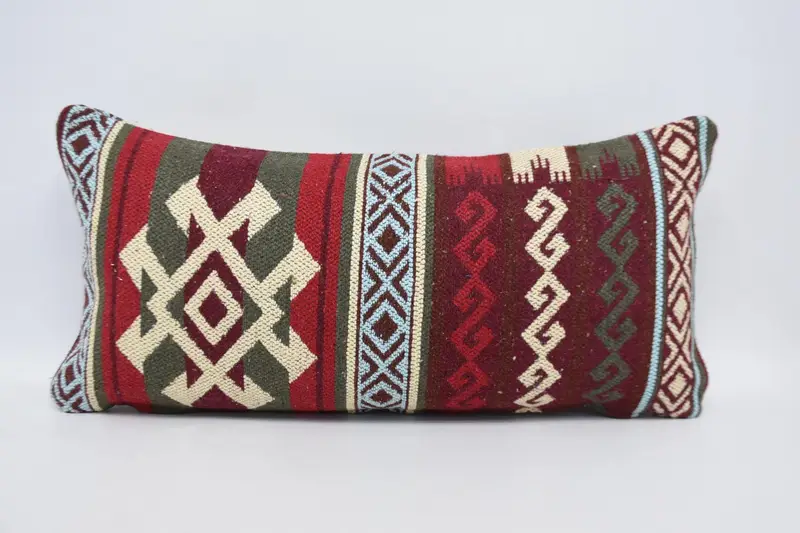 Vintage Red Euro Sham, Moroccan 12x24 inch Cushion Cover, Anniversary Gift Geometric Cushion Case - 1