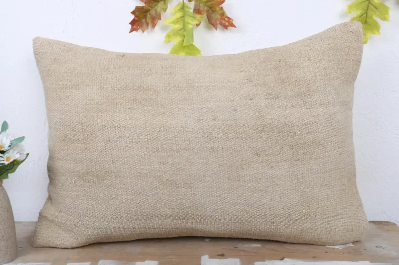 Ikat Cushion Cover, Bed Cushion, Boho Pillow Sham Cover, 16x24 Beige Cushion Cover, Pillow Cover, Bench Pillow, Throw Kilim Pillow, Vintage Pillow - 2