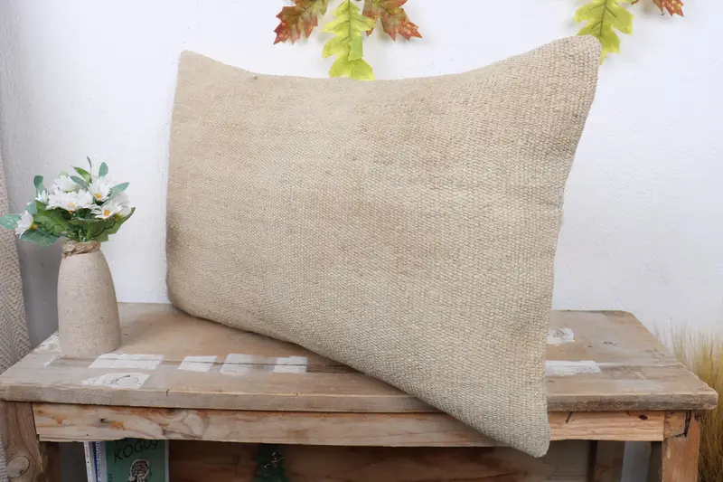 Ikat Cushion Cover, Bed Cushion, Boho Pillow Sham Cover, 16x24 Beige Cushion Cover, Pillow Cover, Bench Pillow, Throw Kilim Pillow, Vintage Pillow - 4