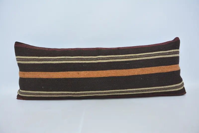 Handgefertigtes gestreiftes Kissen, 16x42 besticktes Vintage-Kissen