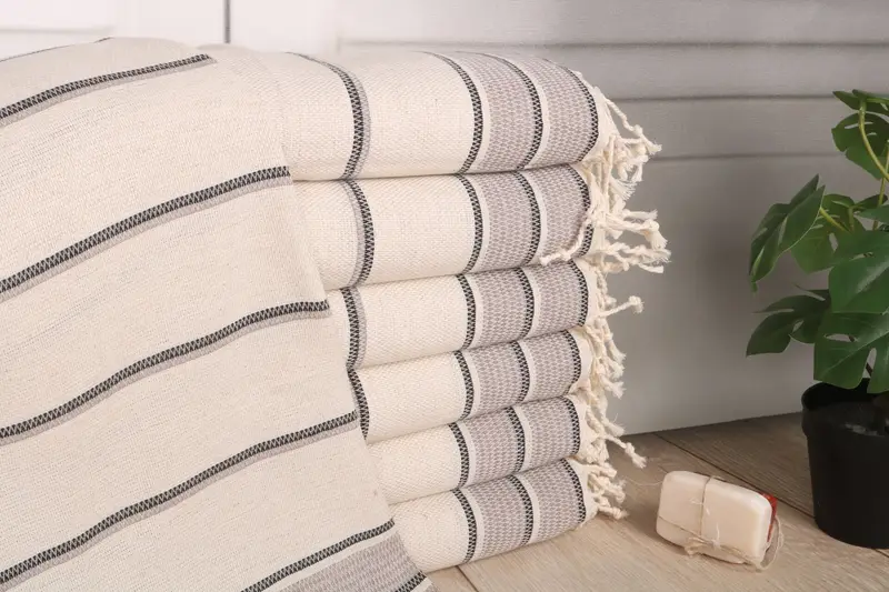 Personalized Hand Towel Brown Linen Striped Tea Towel, 40x20 Inches