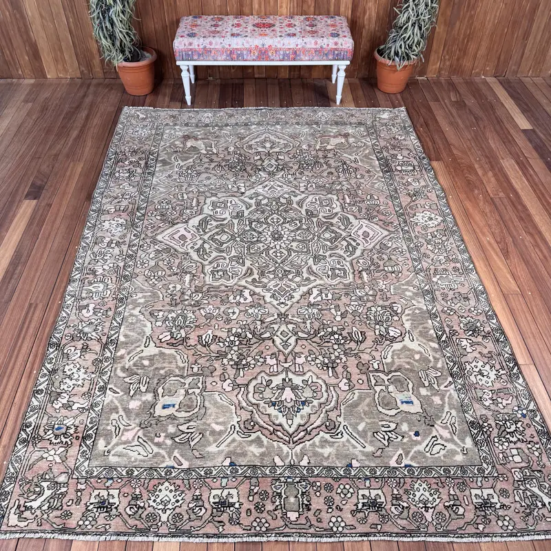 6,8 x 9,6 Fuß großer Vintage-Teppich, türkischer grauer marokkanischer Teppich - 1