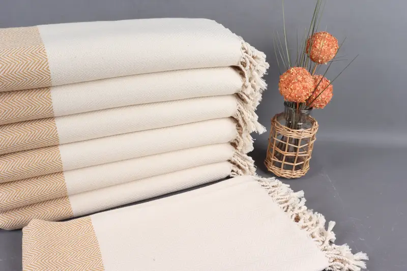 Organic Cotton Personalized Chevron Beach Towel, Mustard Beige, 36x71 Inches