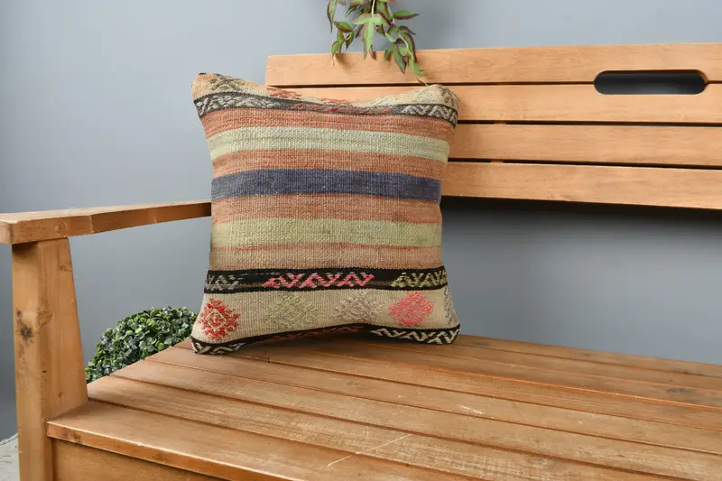 Pillow for Sofa, Interior Designer Pillow, Muted Pillow Cover, Traditional Pillow Sham, Boho Pillow, Pillow Cover, 16x16 Beige Cushion Cover - 1