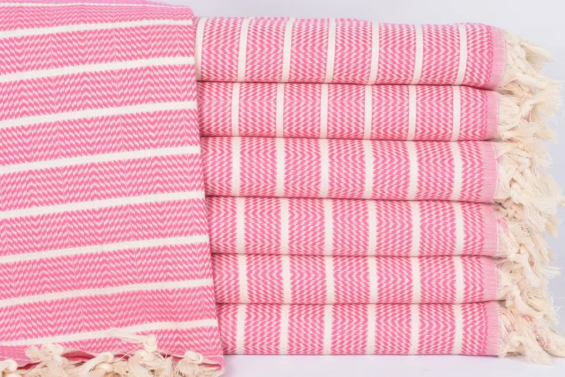 Personalized Pink Striped Turkish Towel, Organic Cotton, 70x40 Inches