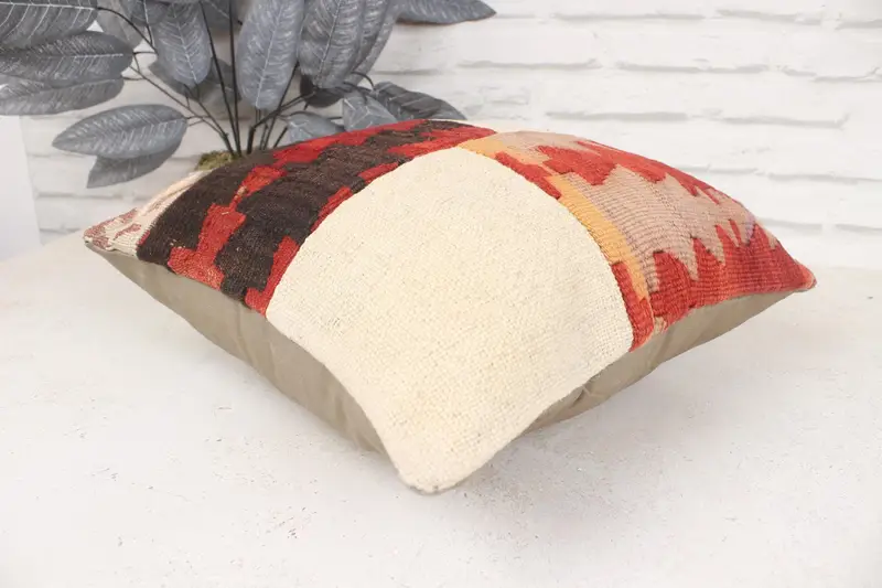 Turkish Kilim Pillow, Interior Designer Pillow, 16x16 Red Pillow Cover, Pillow Case, Morroccon Kilim Cushion Cushion, Ethnical Kilim Rug Pillow - 6