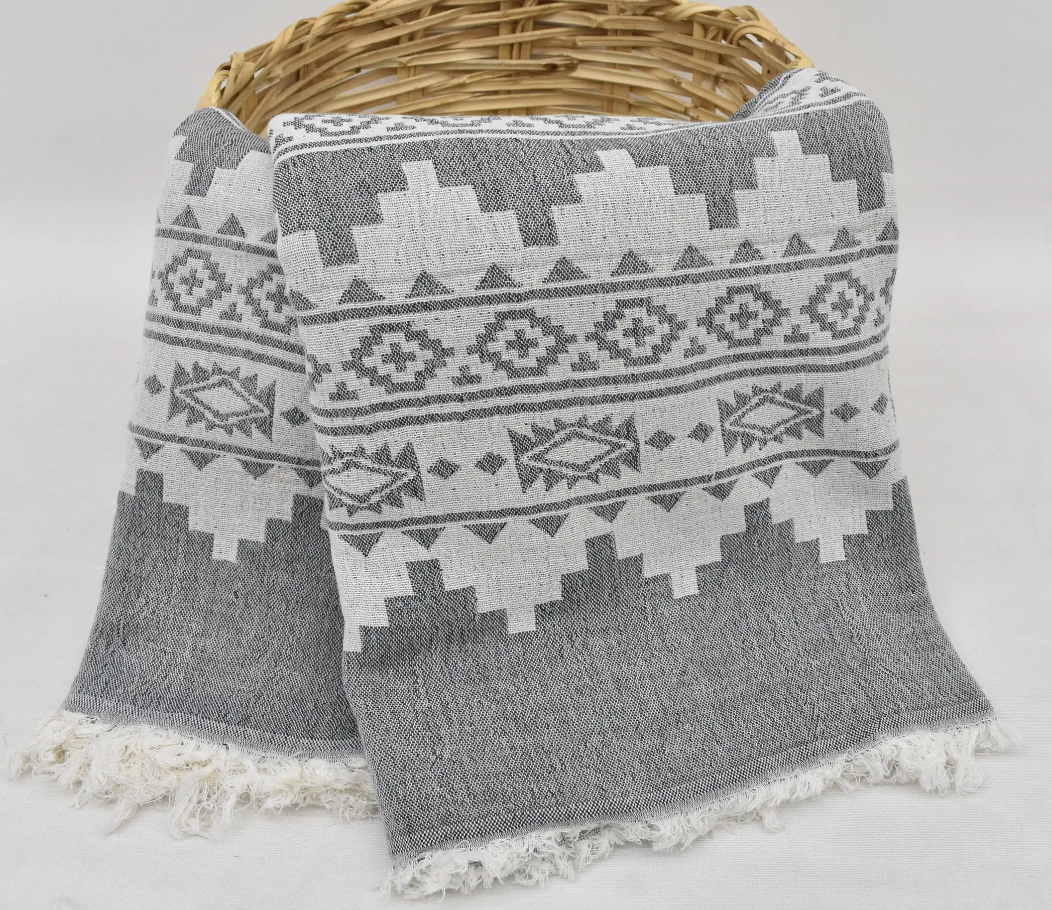 Navy Kilim Blanket Organic Cotton Handmade Throw, 85x56 Inches - 1