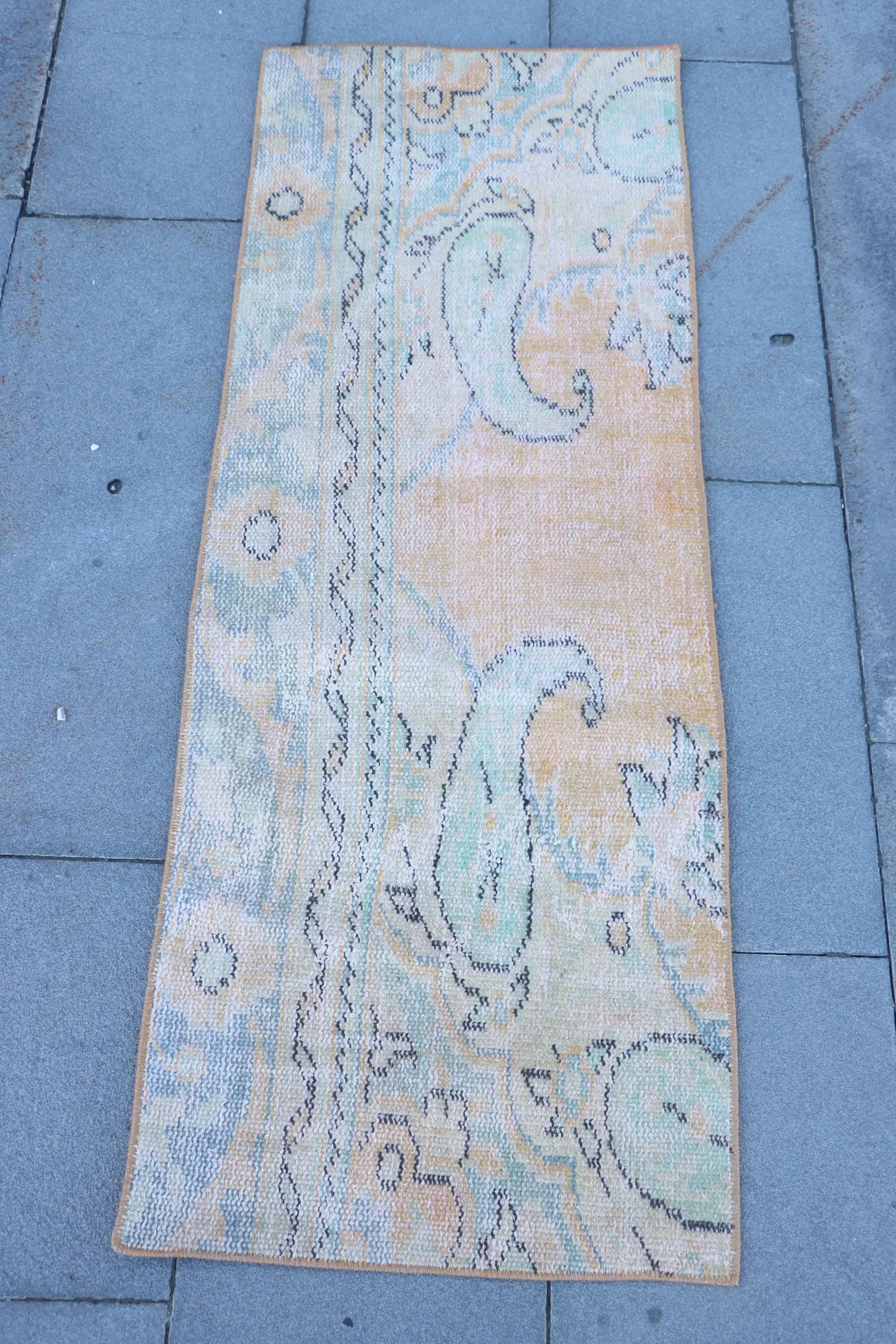 1.7x4.6 ft Rug, Vintage Turkish Rug, Yellow Floral Rug - 1