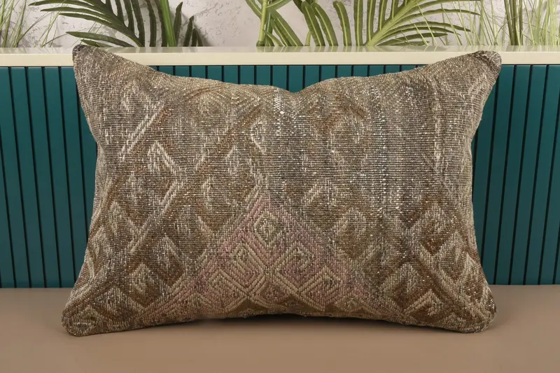 Green Turkish Antique Pillow Cover, 40x60 cm Bohemian Geometric Cushion - 1