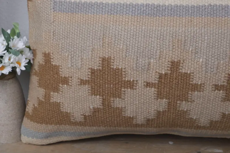Turkish Kilim Pillow, Boho Pillow Sham Cover, Crochet Pattern Pillow Sham, Vintage Kilim Pillow, 16x24 Beige Pillow, Pillow Case - 3
