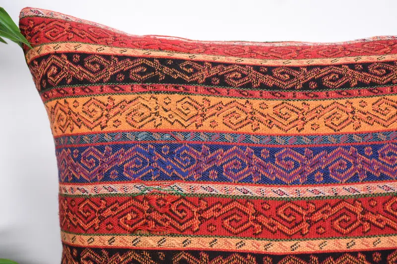 Office Chair Pillow, Ethnical Kilim Rug Pillow, Pillow for Couch, Custom Pillow Case, Kilim Pillow, 20x20 Orange Cushion, Pillow Cover - 2