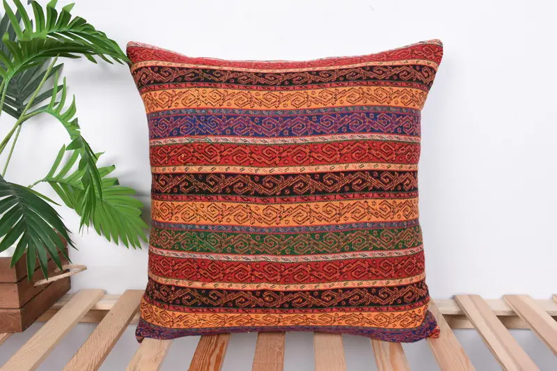 Office Chair Pillow, Ethnical Kilim Rug Pillow, Pillow for Couch, Custom Pillow Case, Kilim Pillow, 20x20 Orange Cushion, Pillow Cover - 1