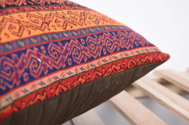 Office Chair Pillow, Ethnical Kilim Rug Pillow, Pillow for Couch, Custom Pillow Case, Kilim Pillow, 20x20 Orange Cushion, Pillow Cover - 7
