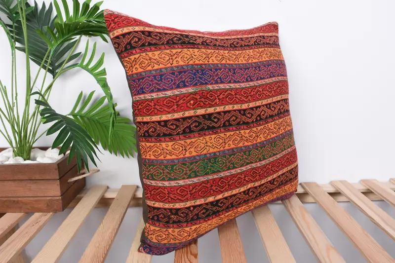 Office Chair Pillow, Ethnical Kilim Rug Pillow, Pillow for Couch, Custom Pillow Case, Kilim Pillow, 20x20 Orange Cushion, Pillow Cover - 4