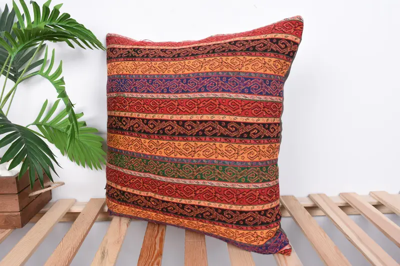 Office Chair Pillow, Ethnical Kilim Rug Pillow, Pillow for Couch, Custom Pillow Case, Kilim Pillow, 20x20 Orange Cushion, Pillow Cover - 5