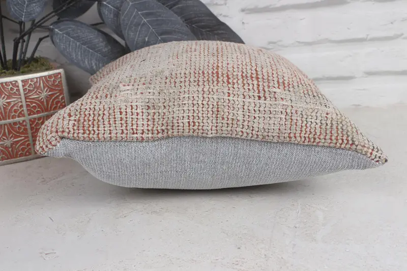 Kilim Cushion Sham, Boho Pillow Sham Cover, 12x12 Orange Cushion Cover, Decorative Throw Pillow Cover, Antique Pillows, Pillow - 5