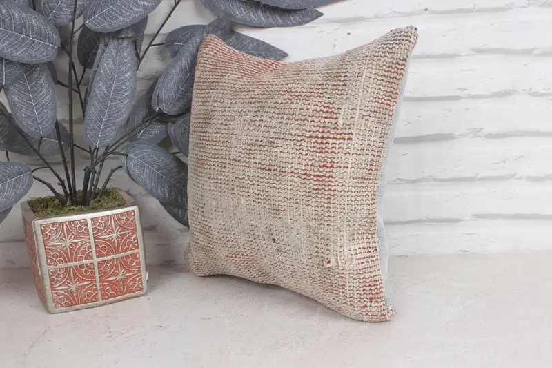 Kilim Cushion Sham, Boho Pillow Sham Cover, 12x12 Orange Cushion Cover, Decorative Throw Pillow Cover, Antique Pillows, Pillow - 3