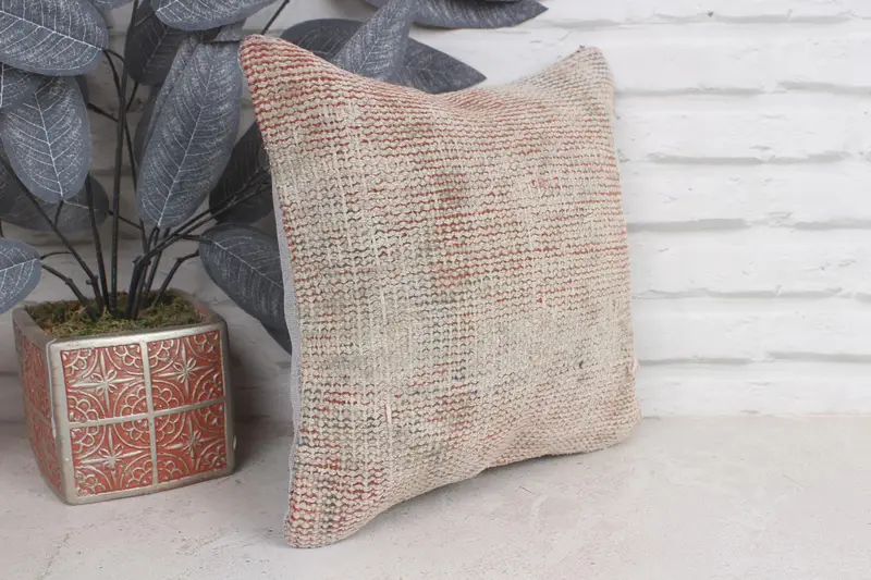 Kilim Cushion Sham, Boho Pillow Sham Cover, 12x12 Orange Cushion Cover, Decorative Throw Pillow Cover, Antique Pillows, Pillow - 4