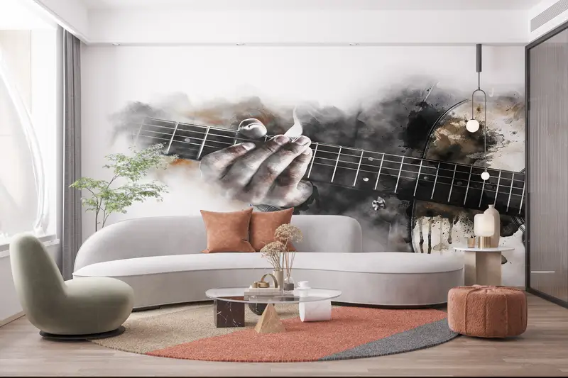 Custom Wall Paper, Music Instruments Wall Mural, Paper Wall Art, Modern Wall Paper, Watercolor Mural, Music Lover Gift Wall Print, - 3