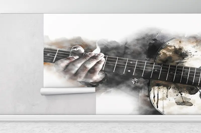 Custom Wall Paper, Music Instruments Wall Mural, Paper Wall Art, Modern Wall Paper, Watercolor Mural, Music Lover Gift Wall Print, - 1