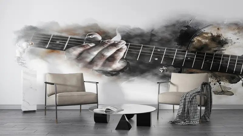 Custom Wall Paper, Music Instruments Wall Mural, Paper Wall Art, Modern Wall Paper, Watercolor Mural, Music Lover Gift Wall Print, - 5
