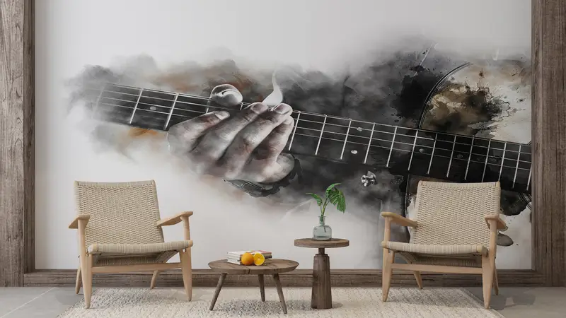 Custom Wall Paper, Music Instruments Wall Mural, Paper Wall Art, Modern Wall Paper, Watercolor Mural, Music Lover Gift Wall Print, - 7