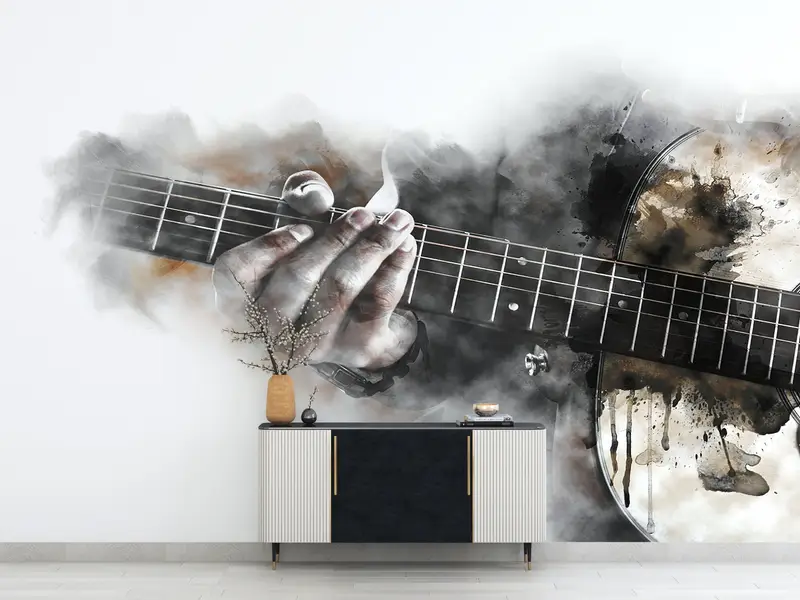Custom Wall Paper, Music Instruments Wall Mural, Paper Wall Art, Modern Wall Paper, Watercolor Mural, Music Lover Gift Wall Print, - 2